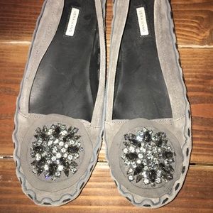 Vera Wang Gray Rhinestone Moccasin Loafers